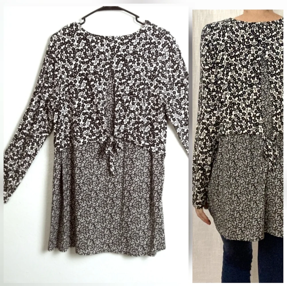 J.Jill M Wearever Collection Top Tunic Floral Tie Knot
